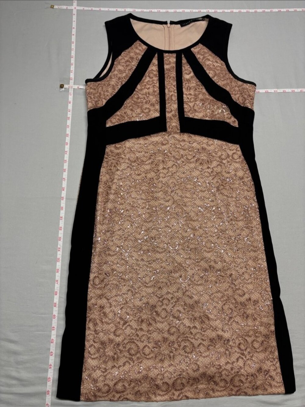 Ivanka Trump Rose Gold Pink Lace Midi Dress with Black Paneling Size 16 - Picture 6 of 7